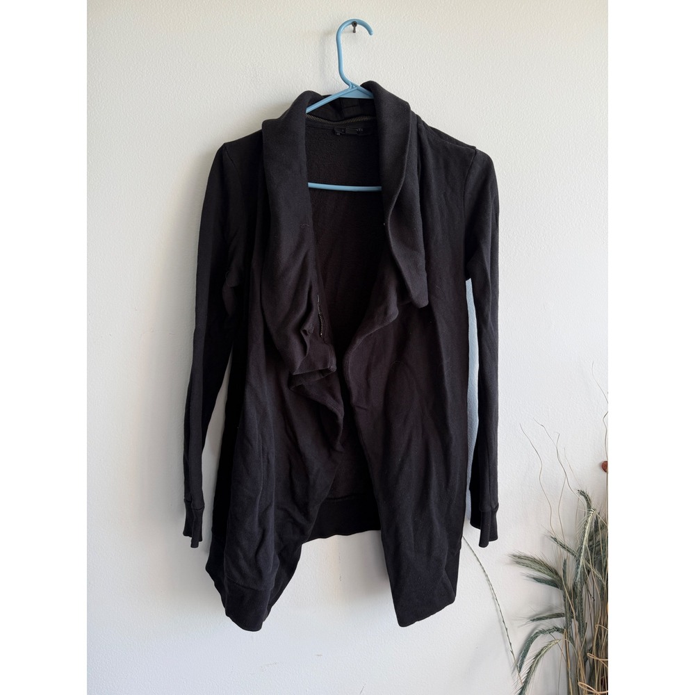AllSaints Black Draped Open Front Fleece‎ Cardigan XS Cotton Modal Waterfall